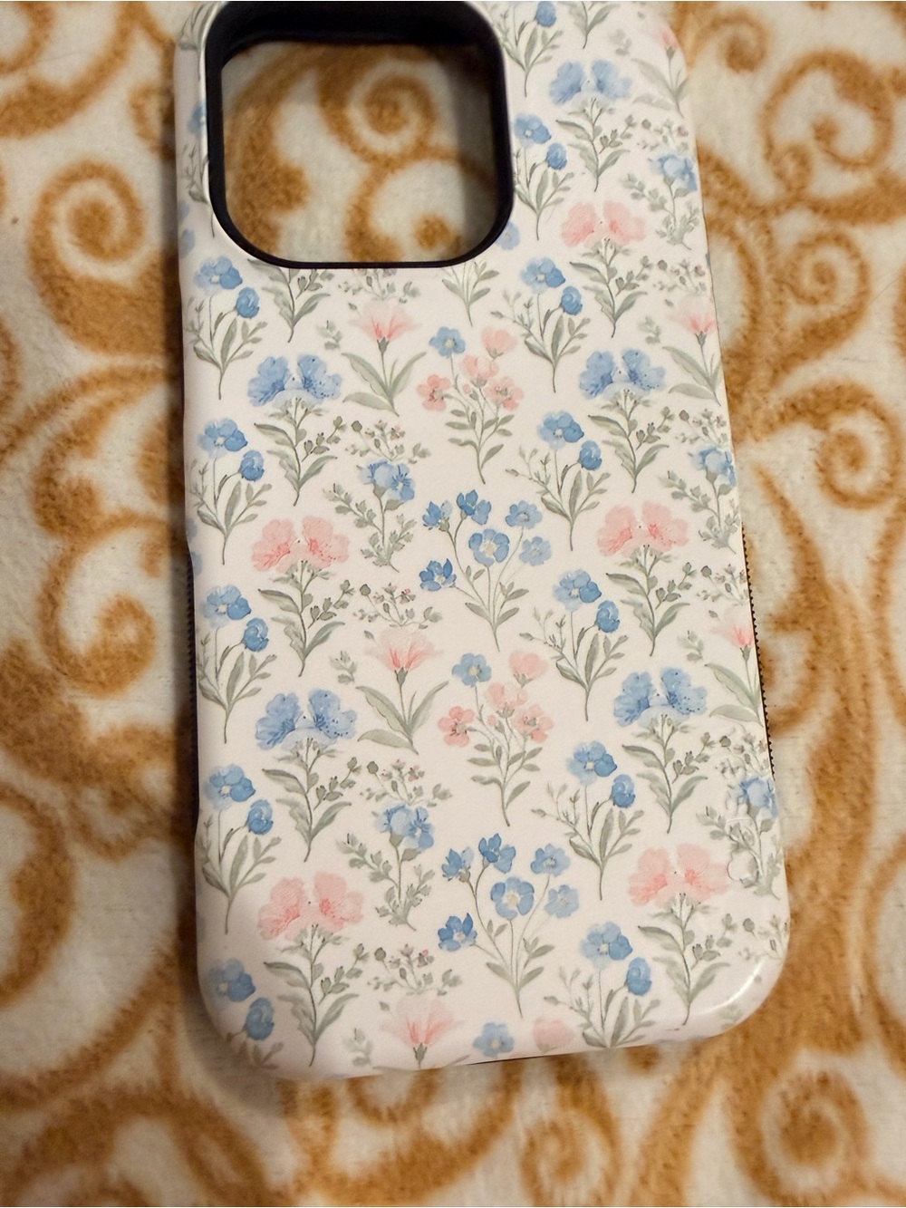 Casely Floral Pattern Phone 14 Pro Case - White with Blue & Pink Flowers